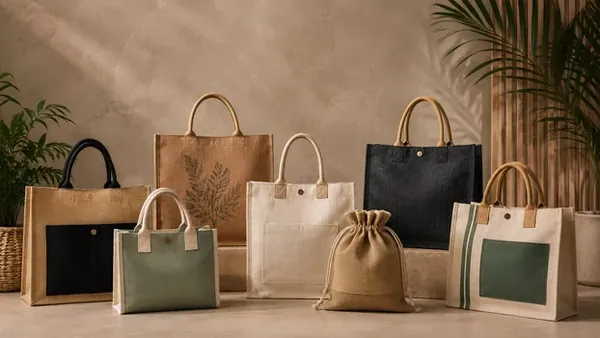 Colourful jute bags wholesale display India — Vadalo Ventures