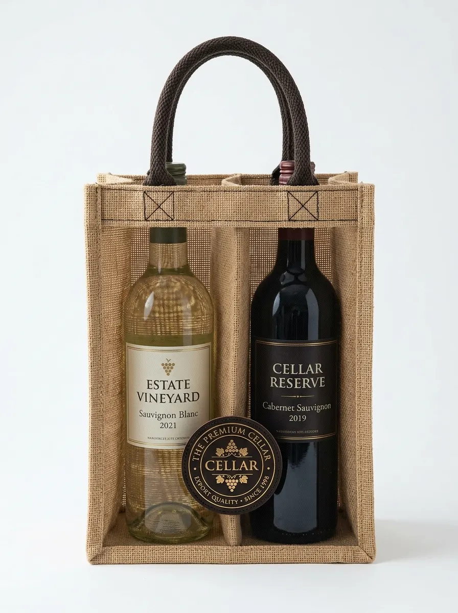 Jute Wine Bags Manufacturer India — custom jute wine bottle packaging from Vadalo Ventures