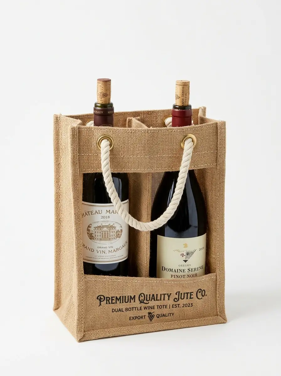 Jute Wine Bags Manufacturer India — custom jute wine bottle packaging from Vadalo Ventures